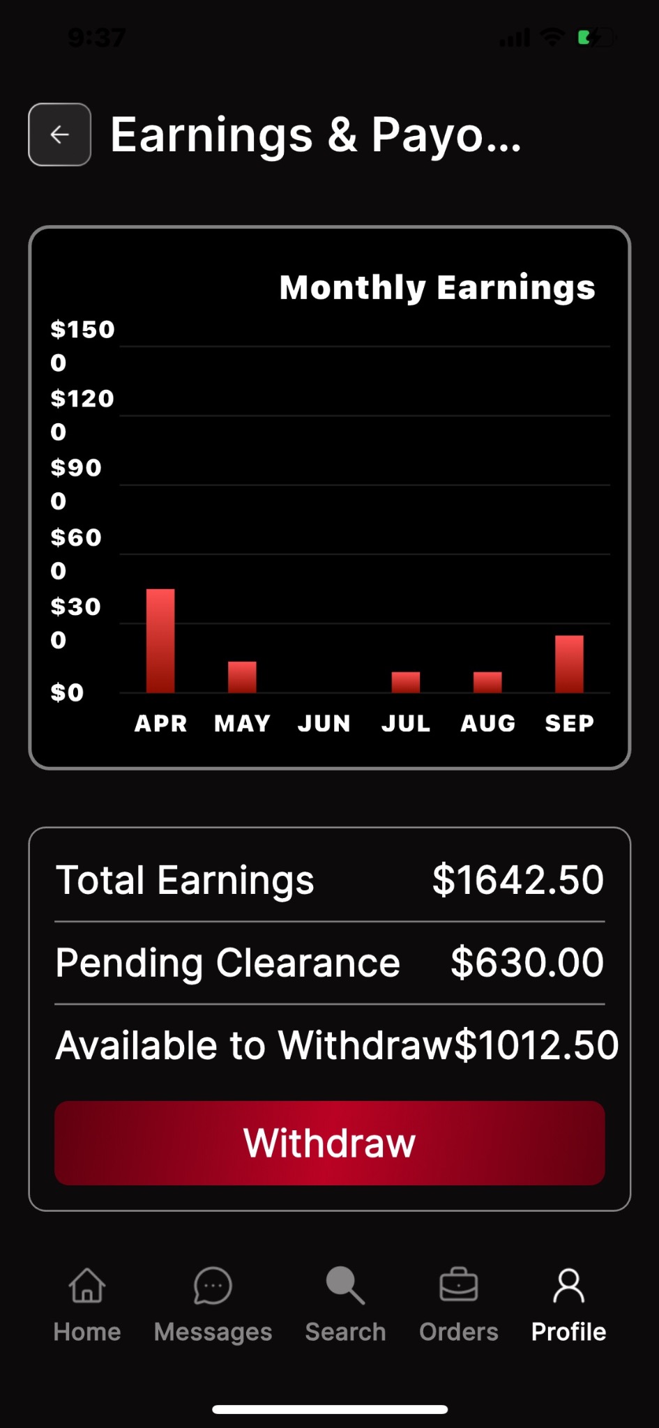 Earnings and payouts screen